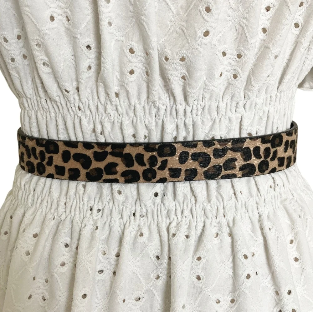 Leopard Faux Calf Hair Belt Gold Buckle Animal Print XL/ 1X Casual